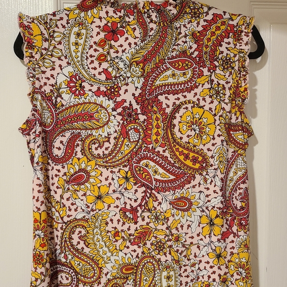 TOMMY HILFIGER PAISLEY RUFFLE SLEEVE FRONT TIE TASSELS TOP - Picture 12 of 14